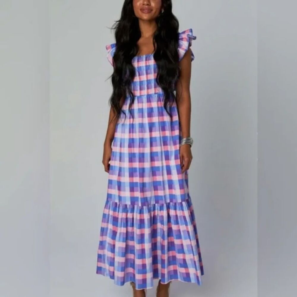Buddy Love Checkered Maxi Dress, Blue/Pink/Purple, Size L